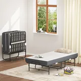 Klappbett Modern Aus Metall Schwarz 90x190 Cm Mit 9,5 Cm Gel-memory-foam-matratze Und Rollen
