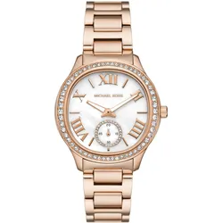 Quarzuhr MICHAEL KORS "SAGE", rosa (roségoldfarben), Armbanduhren, Damen, Armbanduhr, Damenuhr, Perlmutt-Zifferblatt, Lederarmband