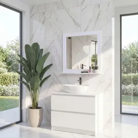 Mendler Wandspiegel HWC-F75, Badezimmer Badspiegel Spiegel, Ablagefläche Landhaus 58x59x12cm weiß
