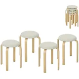 STILVORA Stapelhocker 4er-Set Holz Cremeweiß 40x40x45 cm, stapelbar, gepolstert