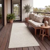 Paco Home Teppich Outdoor Wetterfest, Moderne abstrakte Boho Designs mit 3D Struktur, Pflegeleicht, ideal für Terrasse Wohnzimmer & Küche, Grösse:80x150 cm, Farbe:Creme 2