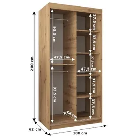 abiks möbel Schwebetürenschrank MADRYT 100 x 200 x 62 cm Schwarz