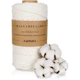 Ampara - Echtes Makramee Garn 2mm x 400m, 100% Baumwollgarn (Garn für Makramee ohne Chemie für hochwertige Handarbeitskunst)