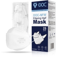 DOC FFP2 Gesichtsmaske – Einzeln verpackte Atemschutzmaske – Partikelfiltrierende Halbmaske – Mund- und Nasenschutz – Gesichtsteil – 300x...