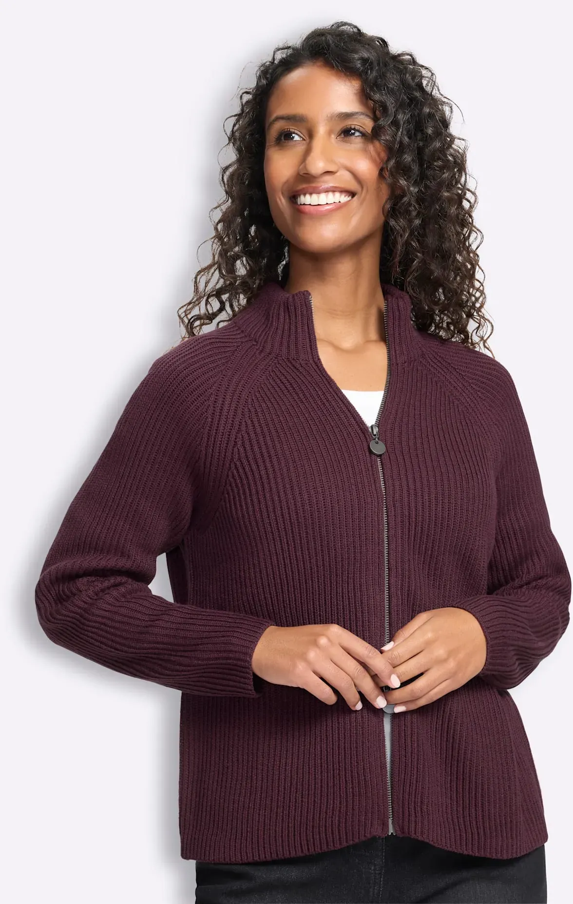 Strickjacke HEINE, Damen, Gr. 44, burgund, 50% Baumwolle, 50% Polyacryl, unifarben, Strickjacken Strickjacke