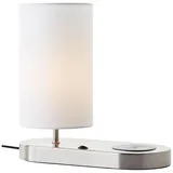 Brilliant Moderne Tischlampe mit integriertem Kippschhalter, Wireless Charging per Induktionsladeschale und weißem Stoffschirm - ideal für Nachttische und Schreibtische