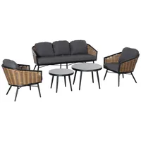 Outsunny 5-teiliges Polyrattan Gartenmöbel Set Teetisch mit Sofa Kissen Alu - Schwarz/Grau