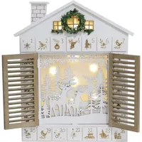 Adventskalender Holzhaus 24 Schubladen LED Rentierwald