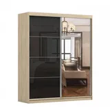 fabryka mebli idźczak Schwebetürenschrank, Schrank Kleiderschrank 183 cm Sonoma/Schwarz mit Spiegel, Multi 31 - Hellbraun