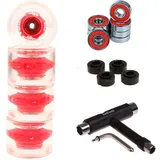 FunTomia 4 Stück (LED) Longboard/Skateboard Rollen (Big Wheels) in 70x51mm 80A inkl. ABEC-9 Kugellager und Metall Spacer 80A Rollenhärte + T-Tool