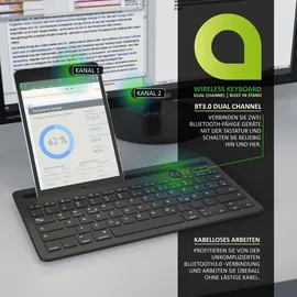 Aplic Bluetooth Tastatur mit Tablet Halterung für iOS, Android, Windows QWERTZ Layout / mit Akku - Schwarz