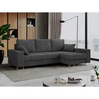 MKS MEBLE Cord Ecksofa - L-Form Cord Sofa mit Schlaffunktion - Wohnlandschaft L Form, Ecksofa mit Schlaffunktion und Bettkasten, Schlafsofa mit Bettkasten, Couch mit Schlaffunktion - Dunkelgrau Dorian