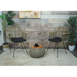 Mendler Esszimmerstuhl HWC-M29, Küchenstuhl Korbstuhl Rattansessel Rattanstuhl Stuhl mit Armlehnen, Kubu Rattan Holz Metall