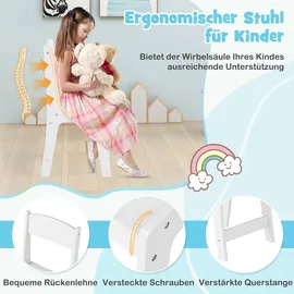 Costway Kinder Schminktisch & Stuhl Set, 2-in-1 Prinzessin Spiel Schminktisch Set mit 3 Abnehmbaren Spiegeln, Weiß - Weiß