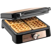 Bestron Waffeleisen für Belgische Waffeln, Belgisches Waffeleisen für 4 Waffeln, Größe 10x10cm, Dicke: 1.5cm, stufenloses Thermostat & Backampel, geeignet für Familien oder Ostern, Farbe: Kupfer