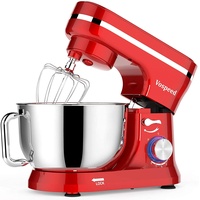 Küchenmaschine Knetmaschine, Vospeed 1000W 5QT 8 Geschwindigkeit Küchenmaschine mit Edelstahlschüssel, Knethaken, Schneebesen, Rührbesen - Spülmaschinengeeignet (Rot)