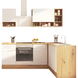 Winkelküche RESPEKTA "Hilde, wechselseitig aufbaubar", weiß (front: weiß matt, korpus: wildeiche nachbildung, arbeitsplatte: wildeiche nachbildung), B:220cm H:205cm T:172cm, Komplettküchen-Sets, Breite 220 cm, wechselseitig aufbaubar