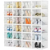 SIMPDIY Schuhboxen Stapelbar Transparent, 24er Pack Schuhkarton, Schuhaufbewahrung mit Deckel für Turnschuhe, Stöckelschuhe und Hausschuhe, bis Größe 46