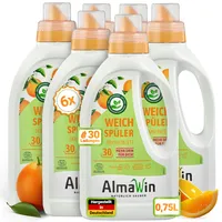 AlmaWin® Weichspüler mit Orangenblüten-Duft [6x750ml - 180 Ladungen] für kuschelweiche Wäsche - Veganer Wäschespüler Bio kombinierbar mit allen Waschmitteln - Flüssiger Weichspüler Öko Softener