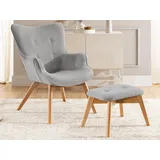 s-style möbel Lounge-Sessel Cord 71 x 96 x 86 cm Grau mit Hocker