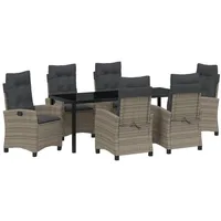 VidaXL 7-teiliges Gartendining-Set mit Kissen Grau Poly Rattan