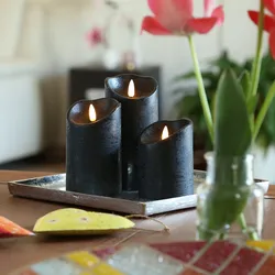 LED Kerzenset FLAMME - Rustik-Optik - Echtwachs - 3D Flamme - 3 Größen - Timer -...