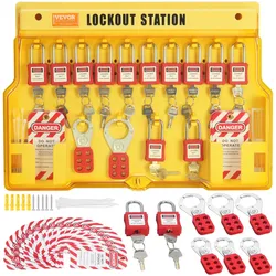 VEVOR Elektrisches Lockout-Tagout-Kit, 60-teilige Sicherheits-Lockout-Tagout-Station inkl. Vorhängeschlösser, Haspen, Anhänger, Nylonbinder, Erweiterungskit und Lockout-Stationsplatine
