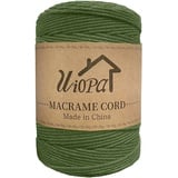 Uiopa Makramee Garn 3mm x 300m Armeegrün Baumwollgarn Natürliches Makramee-garn DIY Macrame Cord Dicke Kordel Seil Makramee Zubehör für Makramee Wandbehang, Vorhang, Hängepflanze, Wanddekoration