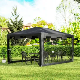 Outsunny Faltpavillon 3,95 x 2,95 m inkl. Seitenteile Schwarz/Mehrfarbig