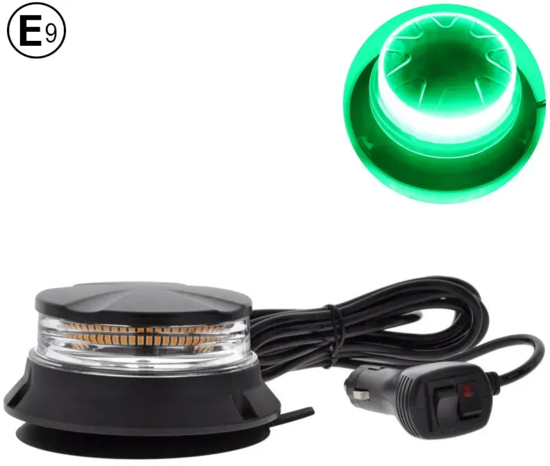 24W LED kompakte drehende Signalleuchte / Rundumleuchte mit Magnetfuß und Saugnapf, 12V–24V, E9 E‐Mark, grünes Licht