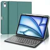 IVEOPPE Tastatur iPad Air 6. Generation, iPad Air 11" Hülle mit Tastatur 2024, Magnetisch Abnehmbare Bluetooth 7-Farbige Beleuchtung QWERTZ Tastatur für iPad Air 6 11 Zoll 2024, Dunkelgrün