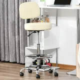 Homcom Barhocker Arbeitshocker mit Lehne höhenverstellbar PU Bezug Beige 56x57x104-127cm für Küche und Bar Aosom.de