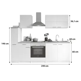Respekta Küchenzeile Malia 240 cm E-Geräte Glaskeramikkochfeld schwarz/weiß