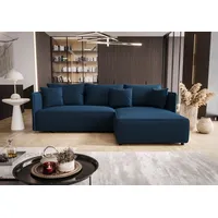 Fun Möbel Ecksofa Schlafsofa EVORA Stoff Poso Blau Ottomane Rechts