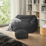 Home Deluxe - Sitzsack Cozy mit Hocker - Stoff: Samt Cord, Farbe: Anthrazit - Maße: 100 x 88 x 80 cm, inkl. Füllung I Sitzmöbel Bean Bag Sitzsäcke
