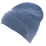 Zwillingsherz Strickmütze Zwillingsherz Ribbed Beanie 100% Kaschmir mit breitem geripptem Umschlag blau