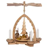 Richard Glaesser Weihnachtspyramide Weihnachtswald natur für Teelichter und Kerzen, Höhe 27cm, Handwerkskunst original Erzgebirge