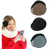 skytowards 3 Stück Ohrenschützer Winter Ohrenwärmer Fleece Rückentragend Earband Ohrenwärmer Damen Herren Earmuffs Faltbar Plüsch Ohrenschützer Fahrrad für Camping Bergsteigen (Grau+Schwarz+Braun) - 11cm