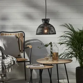 StarTrading Lampenschirm rund wetterfest Rattanoptik f. E27 Fassungen 26cm schwarz