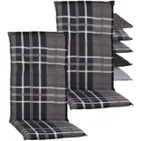 Beo Gartenstuhlauflagen Hochlehner 2er Set Barcelona | Made in EU nach Öko-Tex Standard | Hochlehner Auflagen waschbar | Atmungsaktive Stuhlauflagen Hochlehner in Grau-Anthrazit Kariert