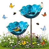 TETGSET Blumen Gartenstecker VogelträNke, 2026 Neu Metall Blumen Gartenstecker, BienenträNke, Schmetterlinge Insekten Tränke für Den Garten, VogelträNke Futterschale Rasen & Balkon (Blau *2)