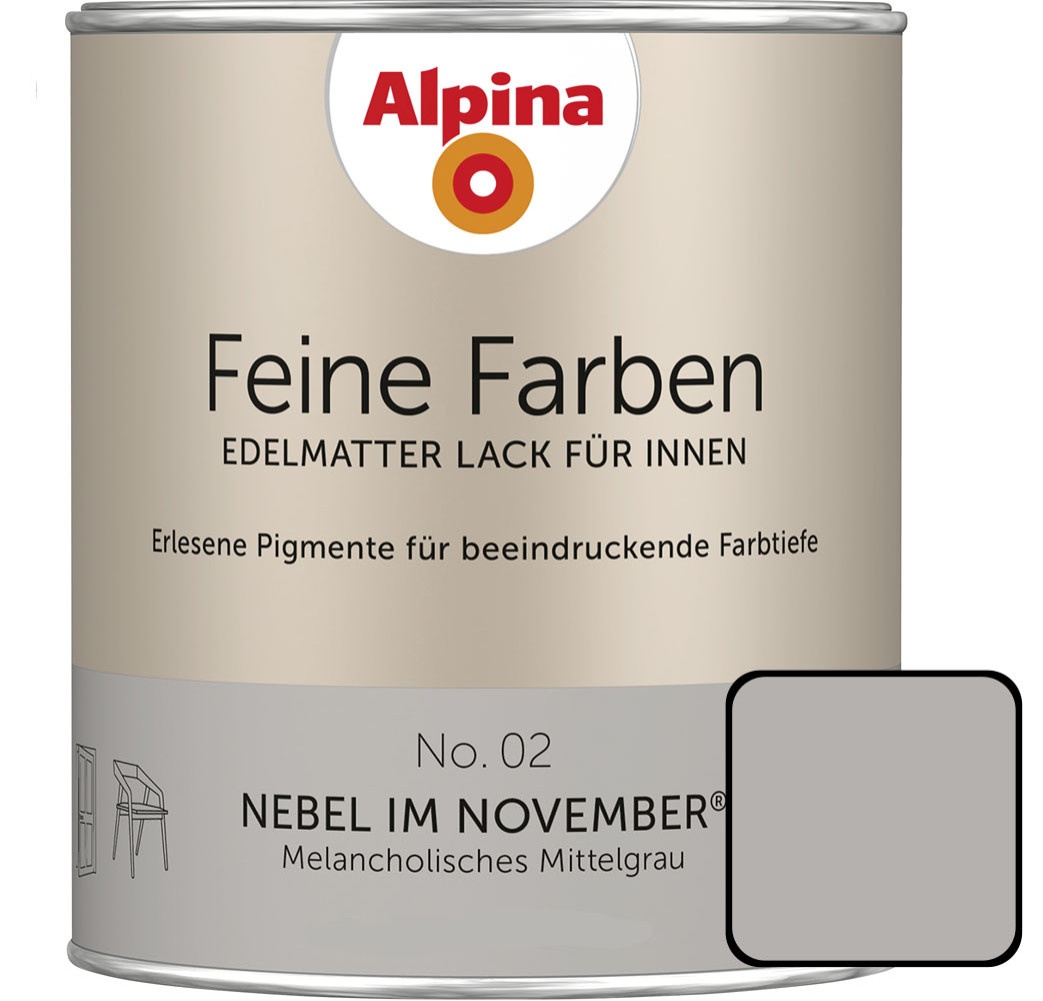 Alpina Feine Farben Lack No. 02 Nebel im November  mittelgrau edelmatt 750 ml