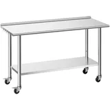 Vevor Edelstahltisch Gastro 1524 x 610 x 894 mm, Verstellbarer Edelstahltisch mit Rollen, Aufkantung (30 mm), Arbeitstisch mit Grundboden für Restaurant Obere Ablage (254 kg) Untere Ablage (209 kg)