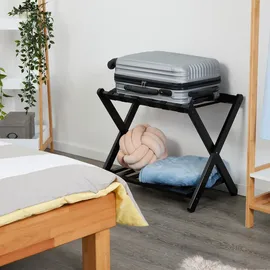 Relaxdays Kofferständer, klappbar, Bambus, HBT: 56x68,5x41,5 cm, Gepäckständer mit Ablage, Kofferablage Hotel, schwarz
