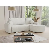 Sofnet Ecksofa Jazz, mit Schlaffunktion und Bettkasten, L-Form Couch, Bouclé-Material, Schlafsofa mit Wellenfeder weiß