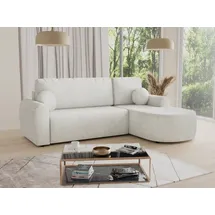 Sofnet Ecksofa Jazz, mit Schlaffunktion und Bettkasten, L-Form Couch, Bouclé-Material, Schlafsofa mit Wellenfeder weiß