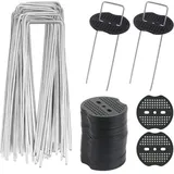 Choyclit 40 Stück U-förmige Gartenpfähle Mit 40 Unterlegscheiben, Metall-gartenpfähle Zur Befestigung Von Unkrautvlies