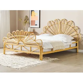 Beliani Bett Rattan Hellbraun Naturmaterialien, 180x200 cm