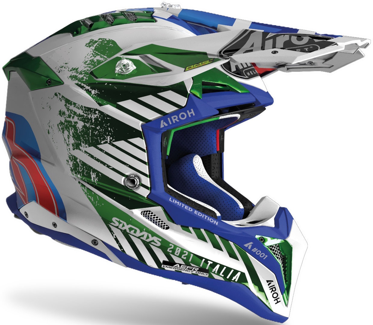 Airoh Aviator 3 Six Days Italy 2021 Carbon Motocross Helm, weiss-pink-grün, Größe S für Männer