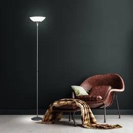 ETC Shop Stehleuchte Stehlampe Deckenfluter Wohnzimmerlampe, Schnurschalter, Metall titanfarben weiß, 1x E27 Fassung, DxH 28x180cm